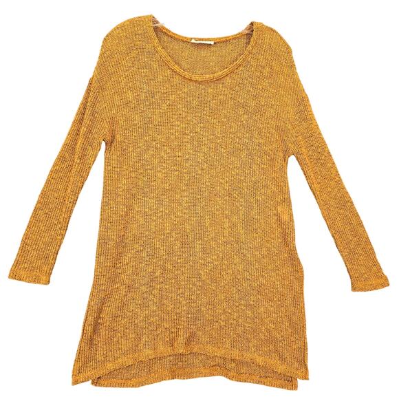Lush Yellow Gold Sweater Classic 3/4 Sleeves Loose Knit Scoop Neck Womens Size S - Picture 1 of 8